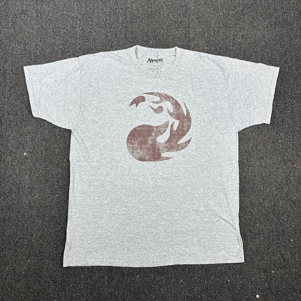 Magic The Gathering T-Shirt Gray Mountain Land Logo Print Size XL